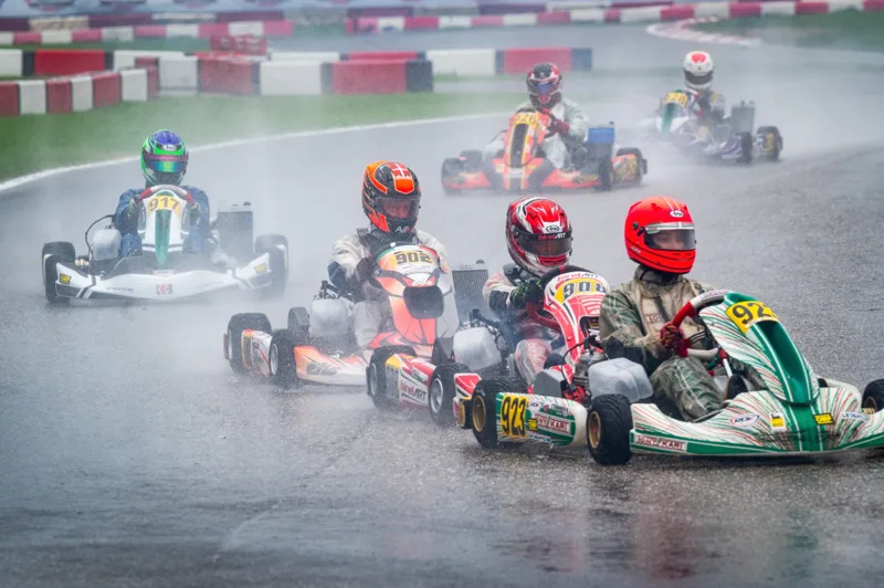 Kart racing on a wet track