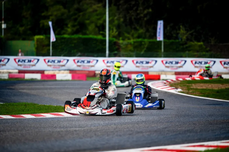 Karting field through a corner